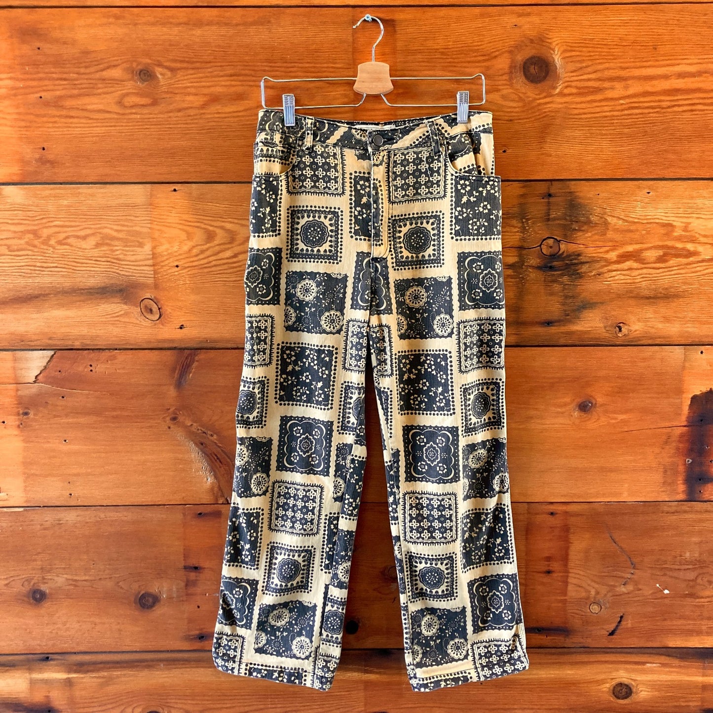 Lykke Wullf Yellow Black Bandana Print Deadstock Fabric Pants - Size 8 - 0302IG