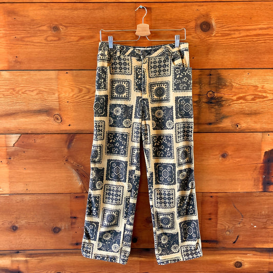 Lykke Wullf Yellow Black Bandana Print Deadstock Fabric Pants - Size 8 - 0302IG