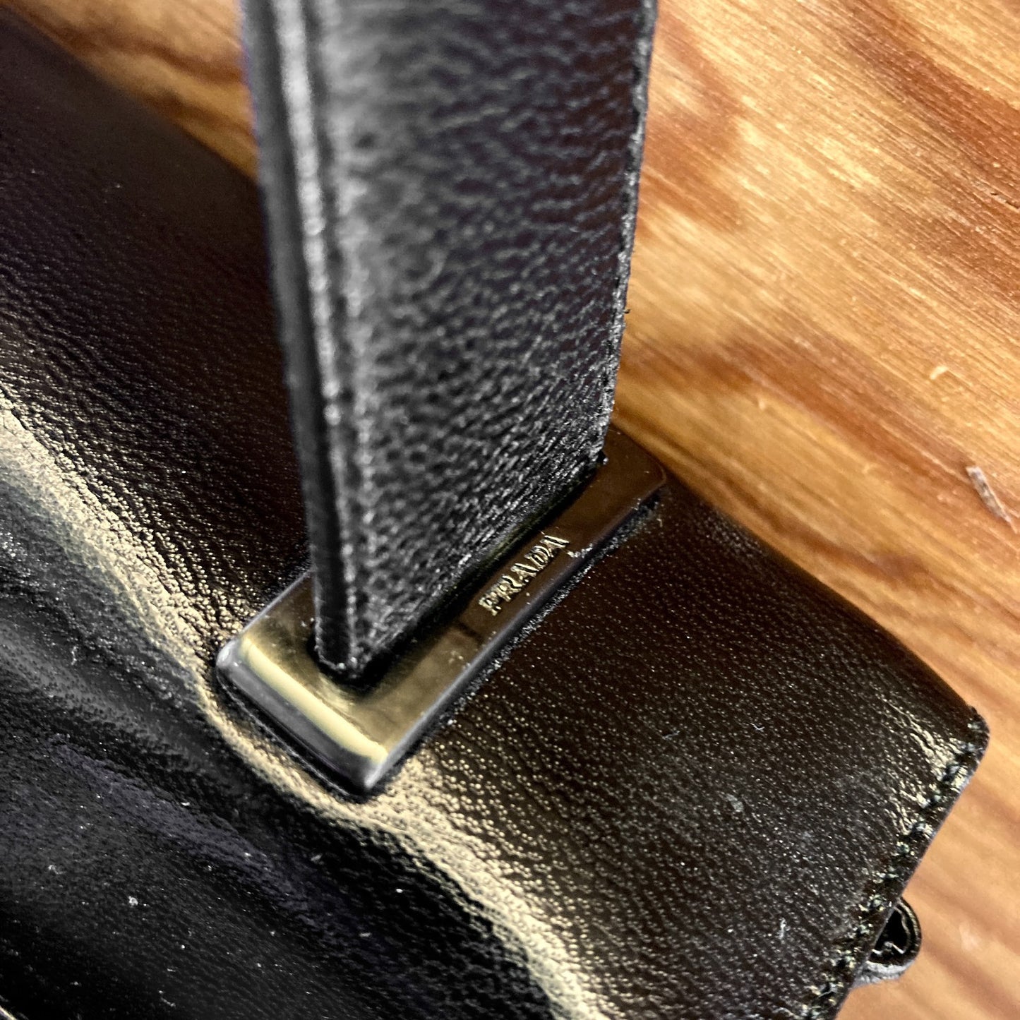 Prada Black Vintage 90s Vitello Leather Buckle Flap Shoulder Bag Purse - 0903KA