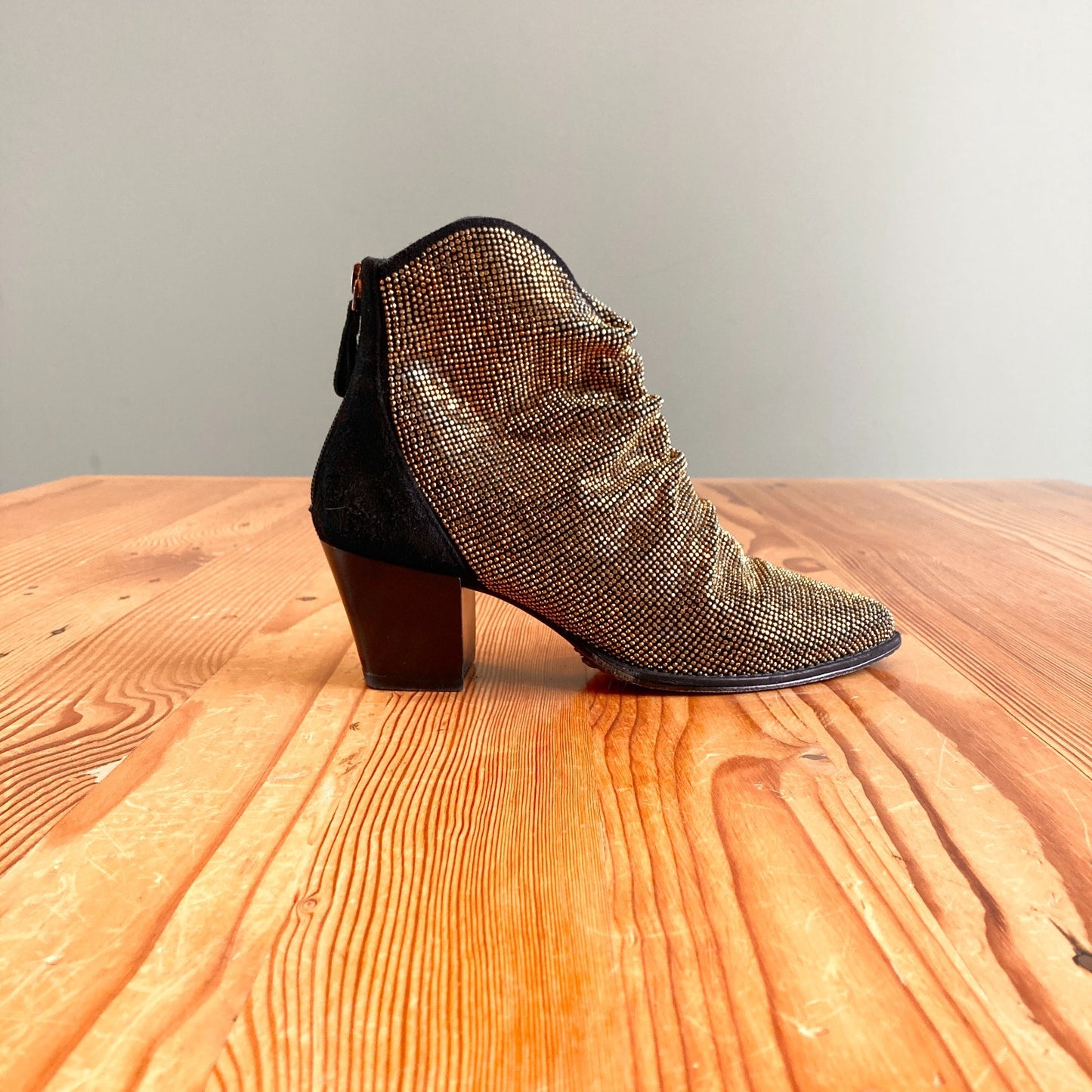 36.5 / 6-6.5 - Alexandre Birman Black & Gold Suede Jenny Booties w/ Box 0719JK