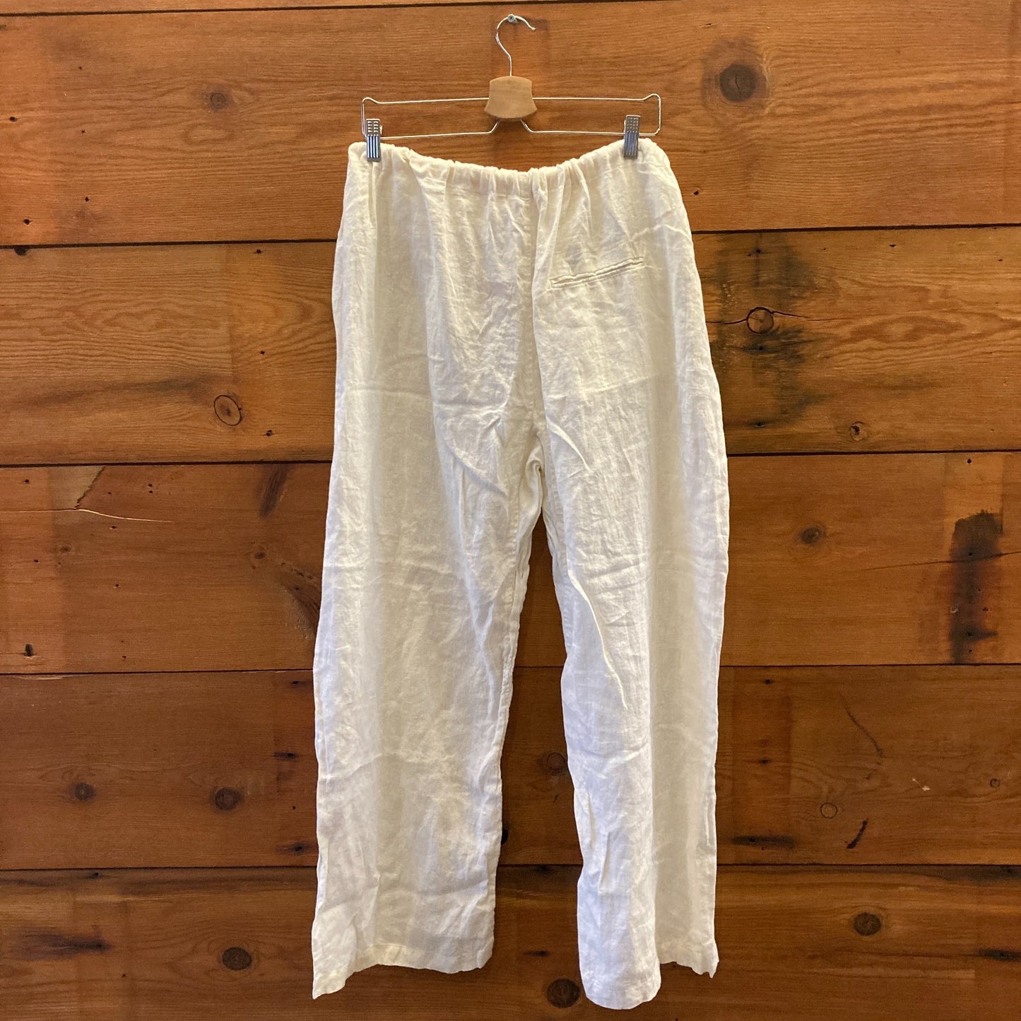 M - Black Crane Eggshell White NEW $195 Drawstring 100% Linen Pants 0416JW