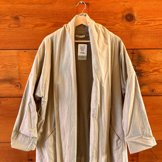 M - Black Crane Tan Open Front Draped Shawl Lagenlook Lined Trench Jacket 0416JW