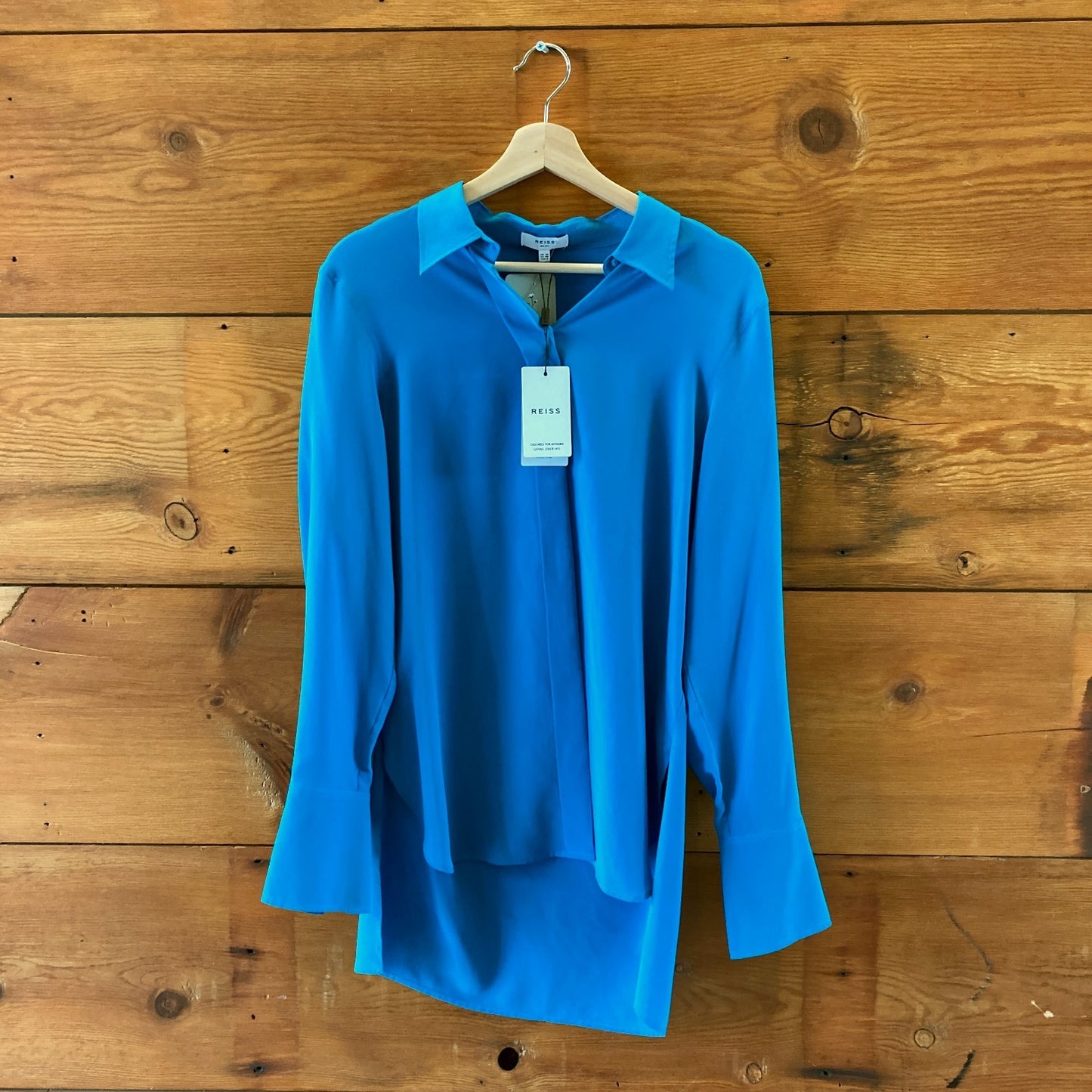 Reiss Cobalt Blue Silky Eden Button Up Tunic Shirt Top - Size 6 - NEW - 1122KP