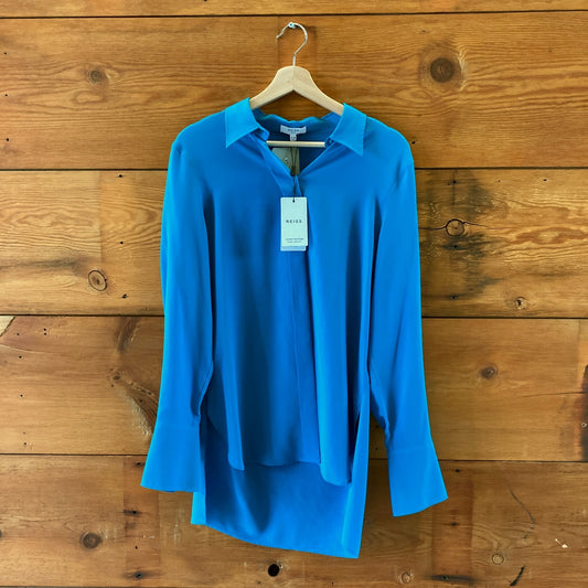 Reiss Cobalt Blue Silky Eden Button Up Tunic Shirt Top - Size 6 - NEW - 1122KP