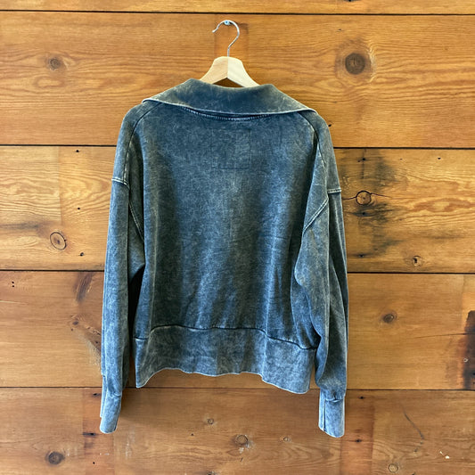 Rachel Comey Distressed Black Zip Front Slide Sweatshirt - Size M - 0204MP