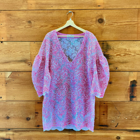Kate Towers Local Designer Pink Floral Lace Tunic Top Dress - One Size - 0419JP
