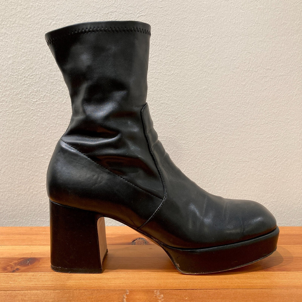 Silent D Black Otto Stretch Faux Leather Platform Boots - Size 42 / 11 - 0530JF