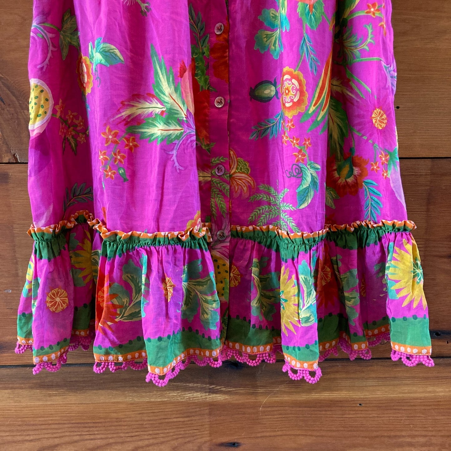 Farm Rio Anthropologie Pink Delicate Fruit Garden Mini Dress - Size L - 0418KC