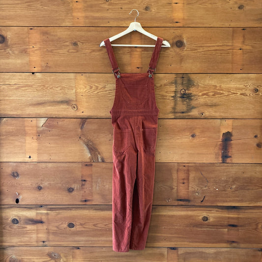 XS - Lykke Wullf Red Corduroy Bib Corduroy Dusty Straight Crop Overalls 0312IG