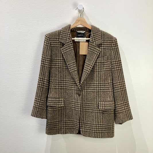 Max Mara Brown Houndstooth Wool Single Button Blazer Jacket - Size 6 - 1011SC