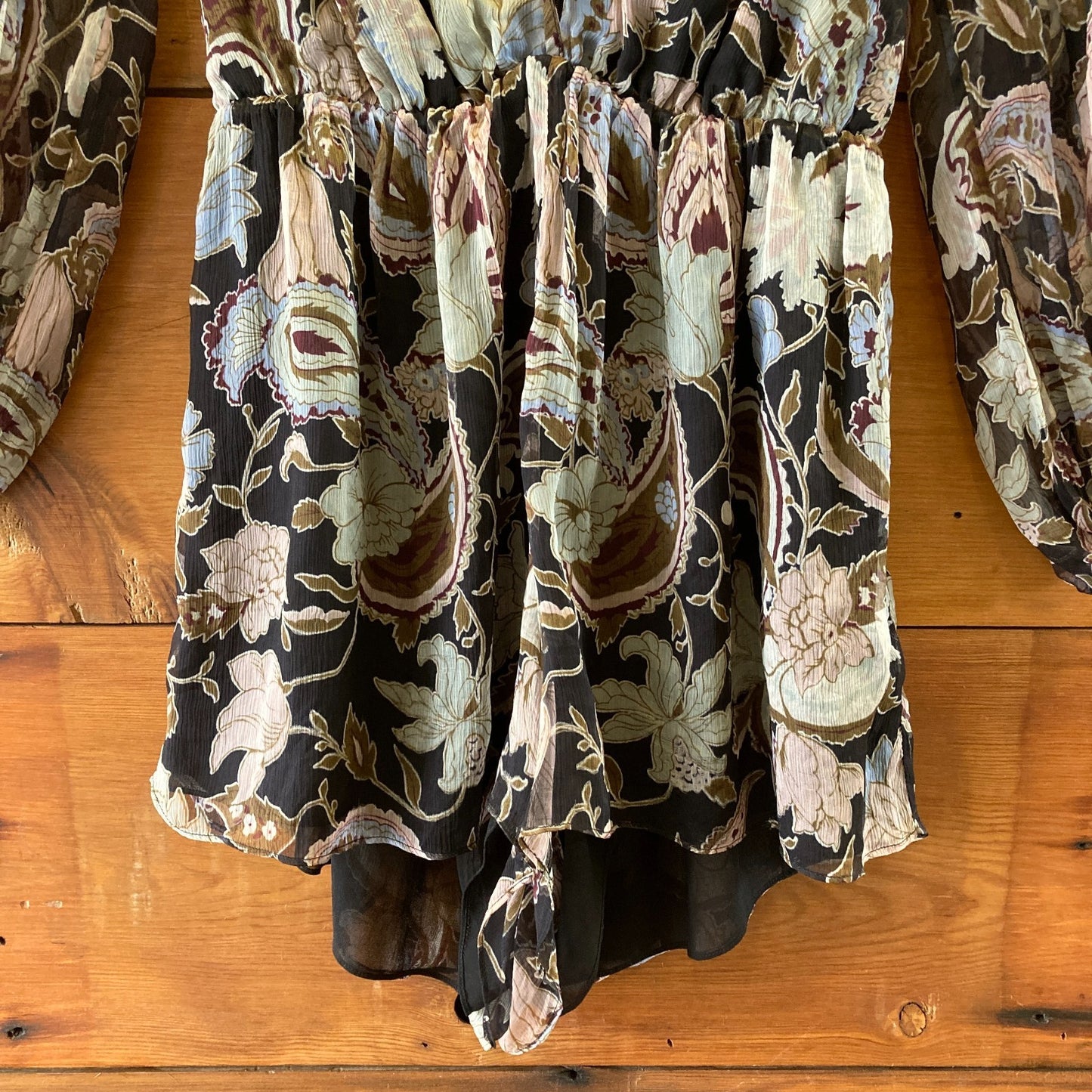 Zimmermann Black Floral Henna T-Bar Silk Playsuit Romper - Size 2 - 0809LD