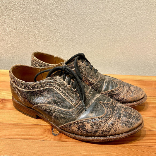 Bed Stu Distressed Black Leather Lita Cobbler Oxford Shoes - Size 10 - 0530JF
