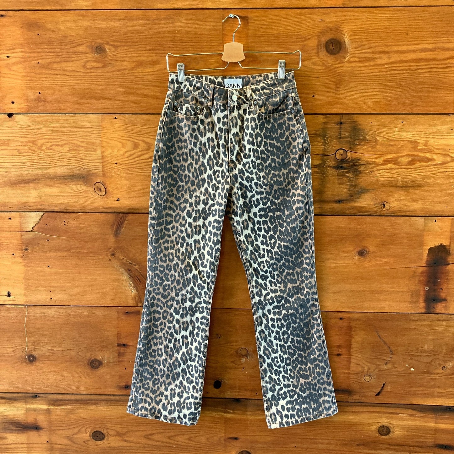 Ganni Leopard Print Betzy Cropped High Waist Jeans - Size 27 - 0312IG