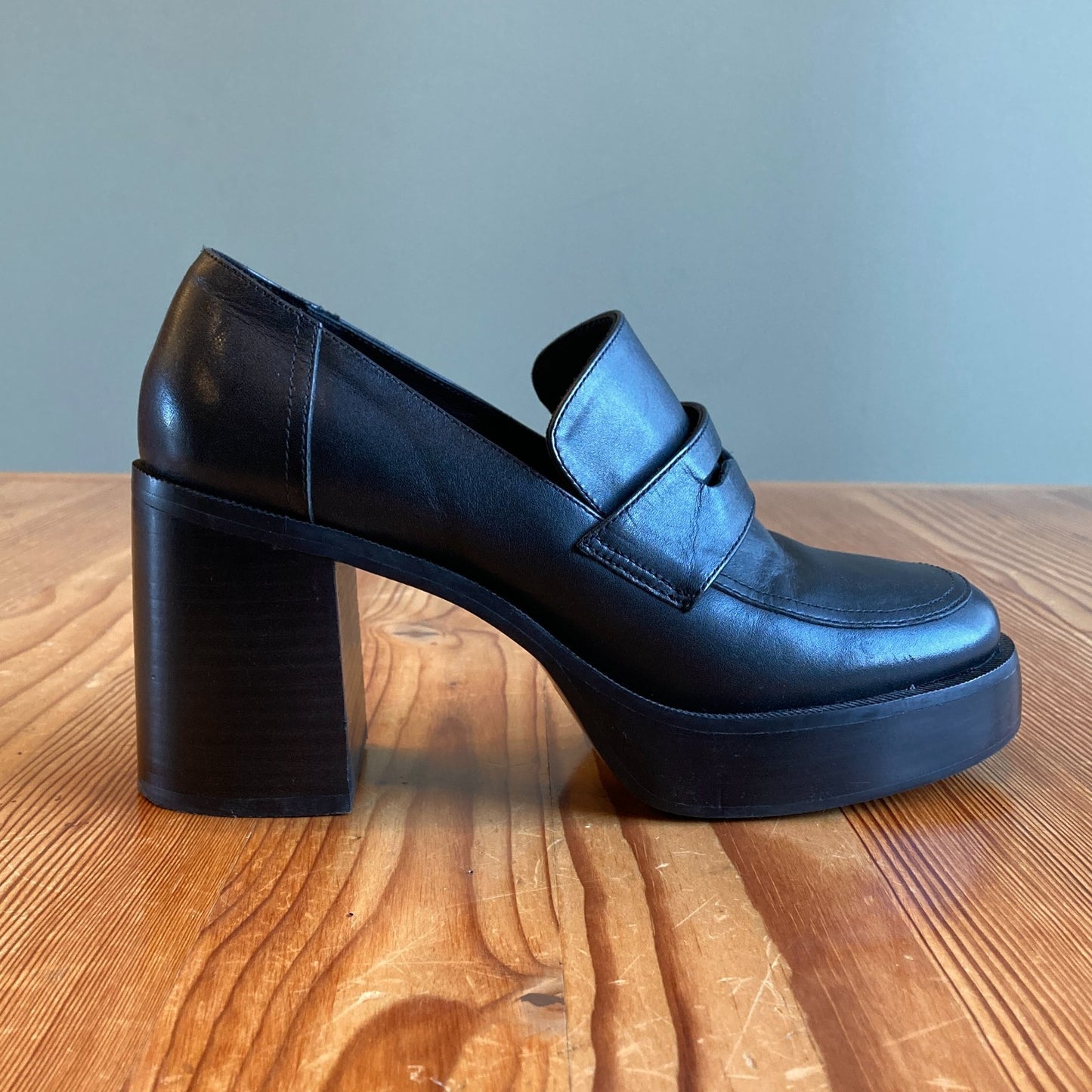 8 - Tony Bianco Black Leather Taranto Chunky Heel Mule Loafer Shoes 0504AK