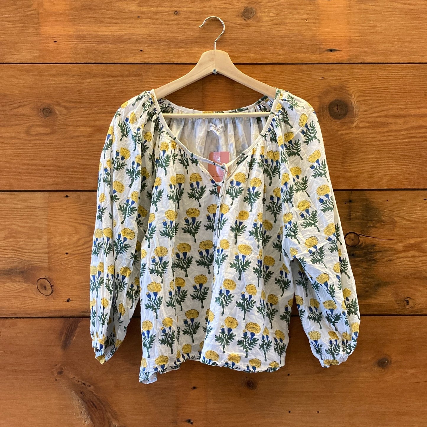 L - India Collection Emerson Fry White Cotton Floral Patterned Blouse Top 0206BS