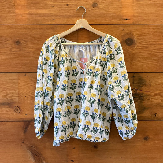 L - India Collection Emerson Fry White Cotton Floral Patterned Blouse Top 0206BS