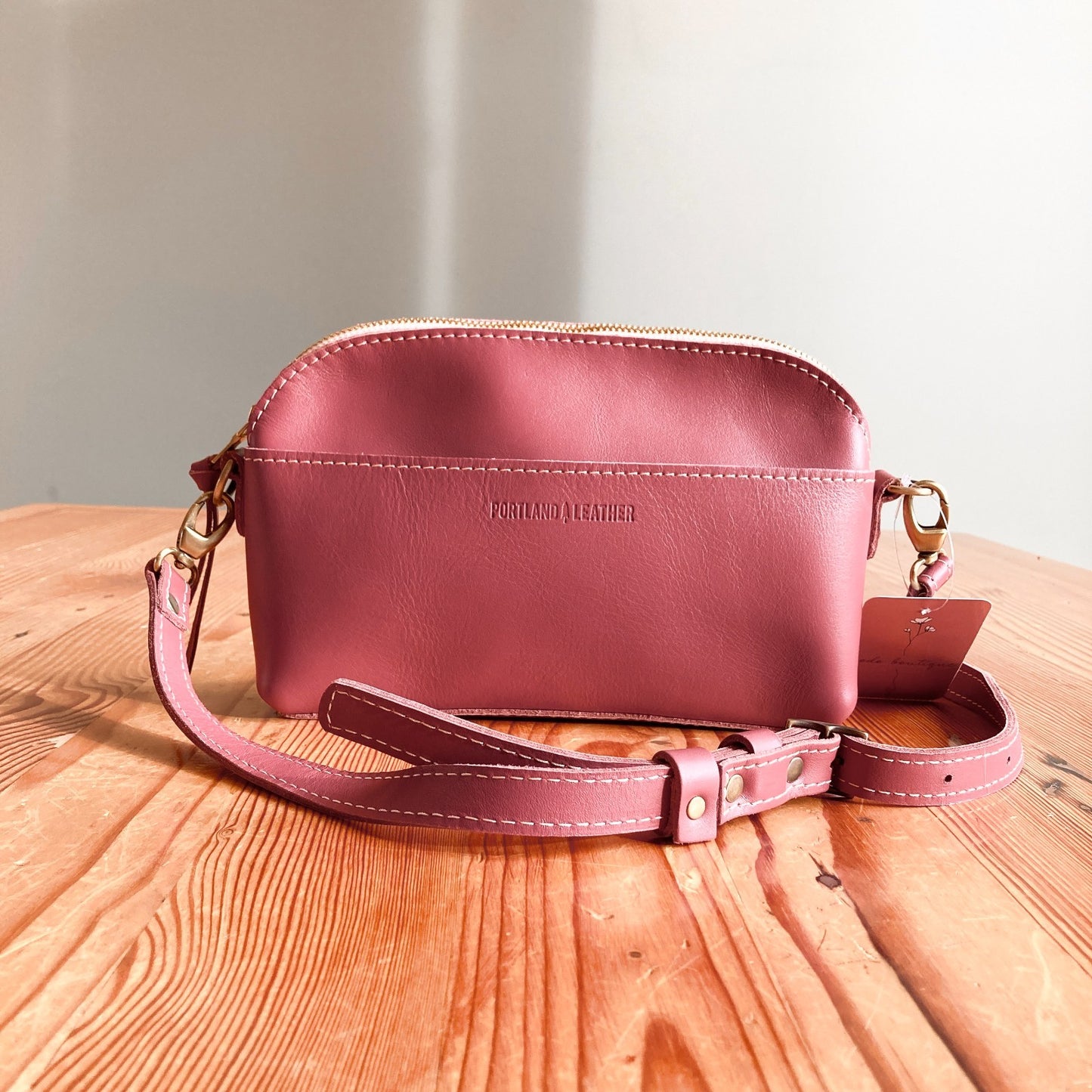 Portland Leather Goods Purple Zip Top Crossbody Bag Purse 0322AS