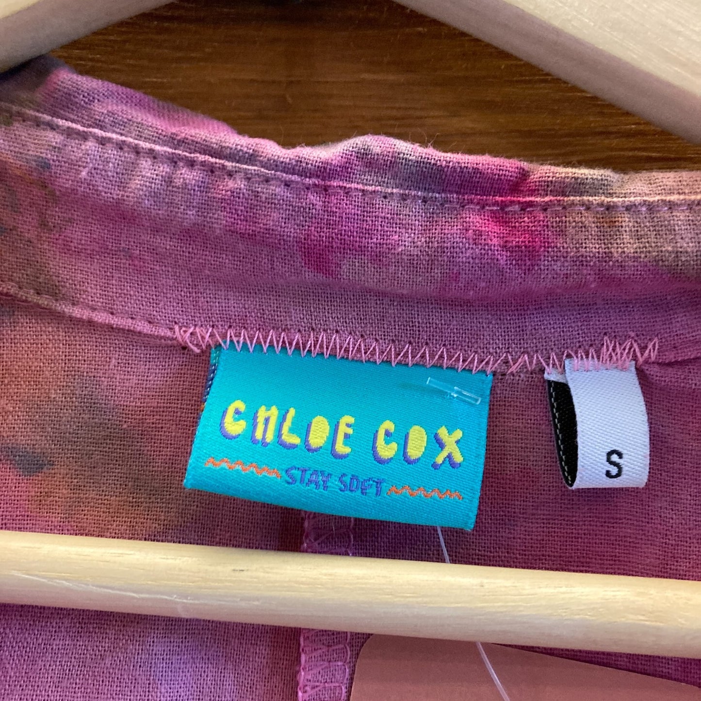 S - Chloe Cox Pink Tie-Dye Long Sleeve Button Front Utility Jumpsuit 0401AM