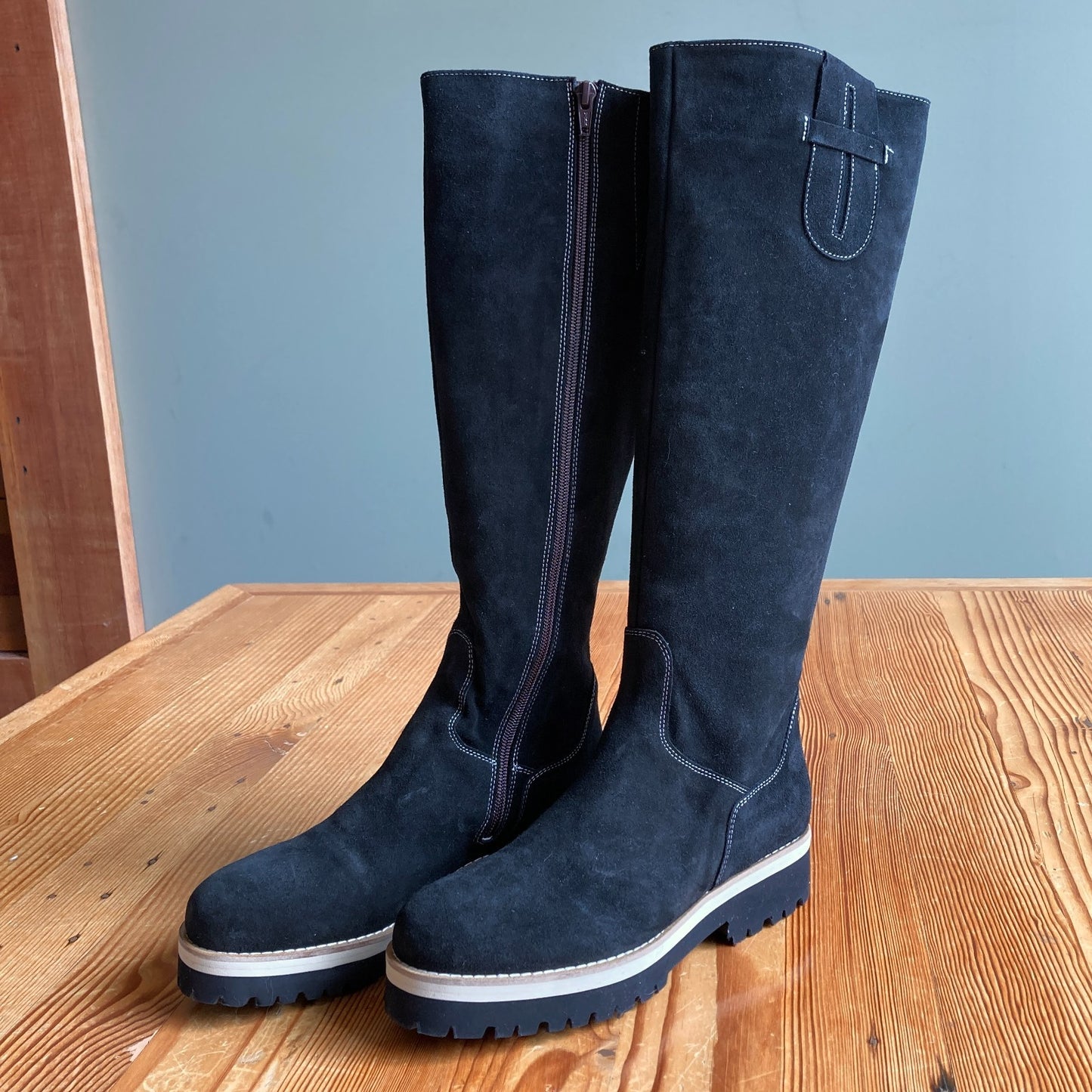 Girotti $522 Black Suede Leather Knee High Boots - Size 38 / 7.5 - NEW - 0803BM