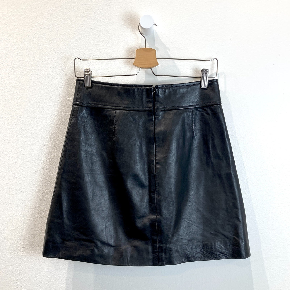 Sezane Black Lamb Leather A-Line Neli Mini Skirt - Size 36 / S - 0816MS