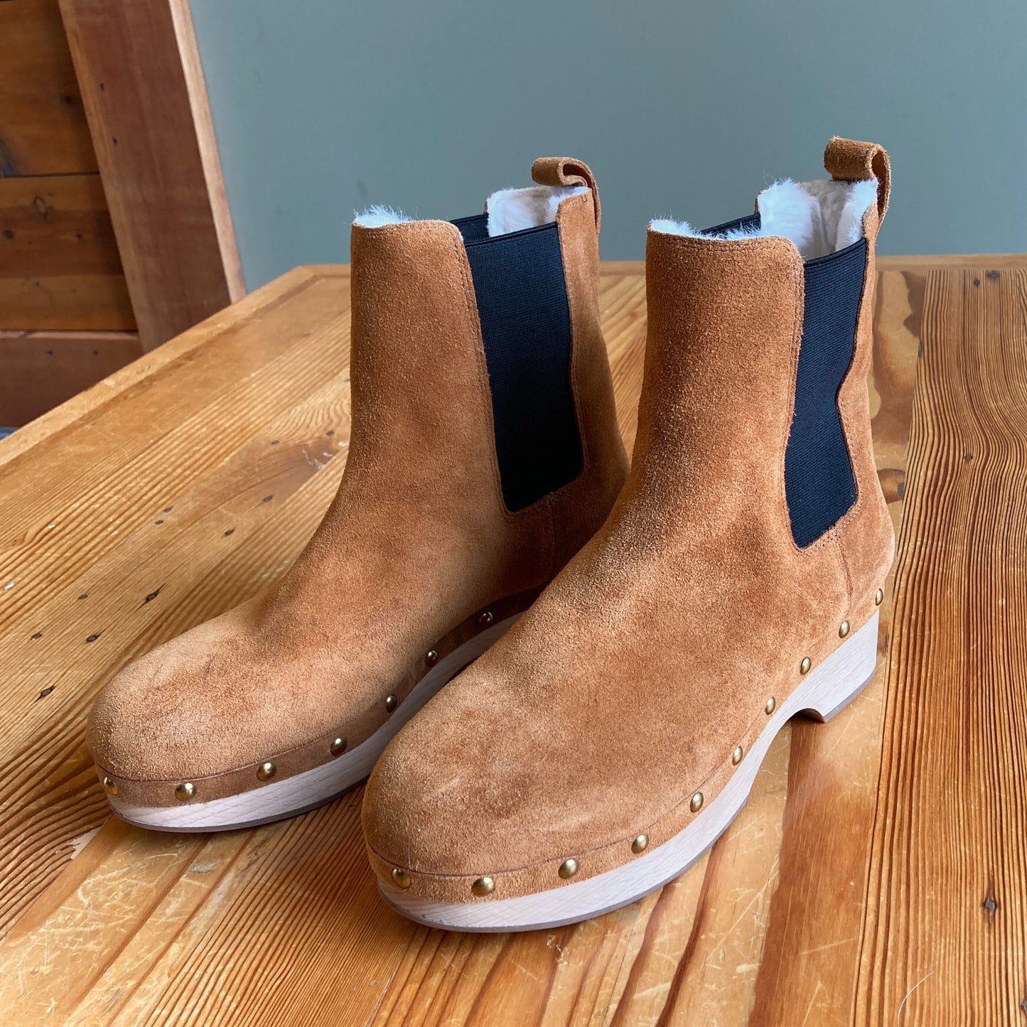 9 - J Crew Faux-fur Lined Clog Suede Pull-On Studded Womens Boots 0107KA