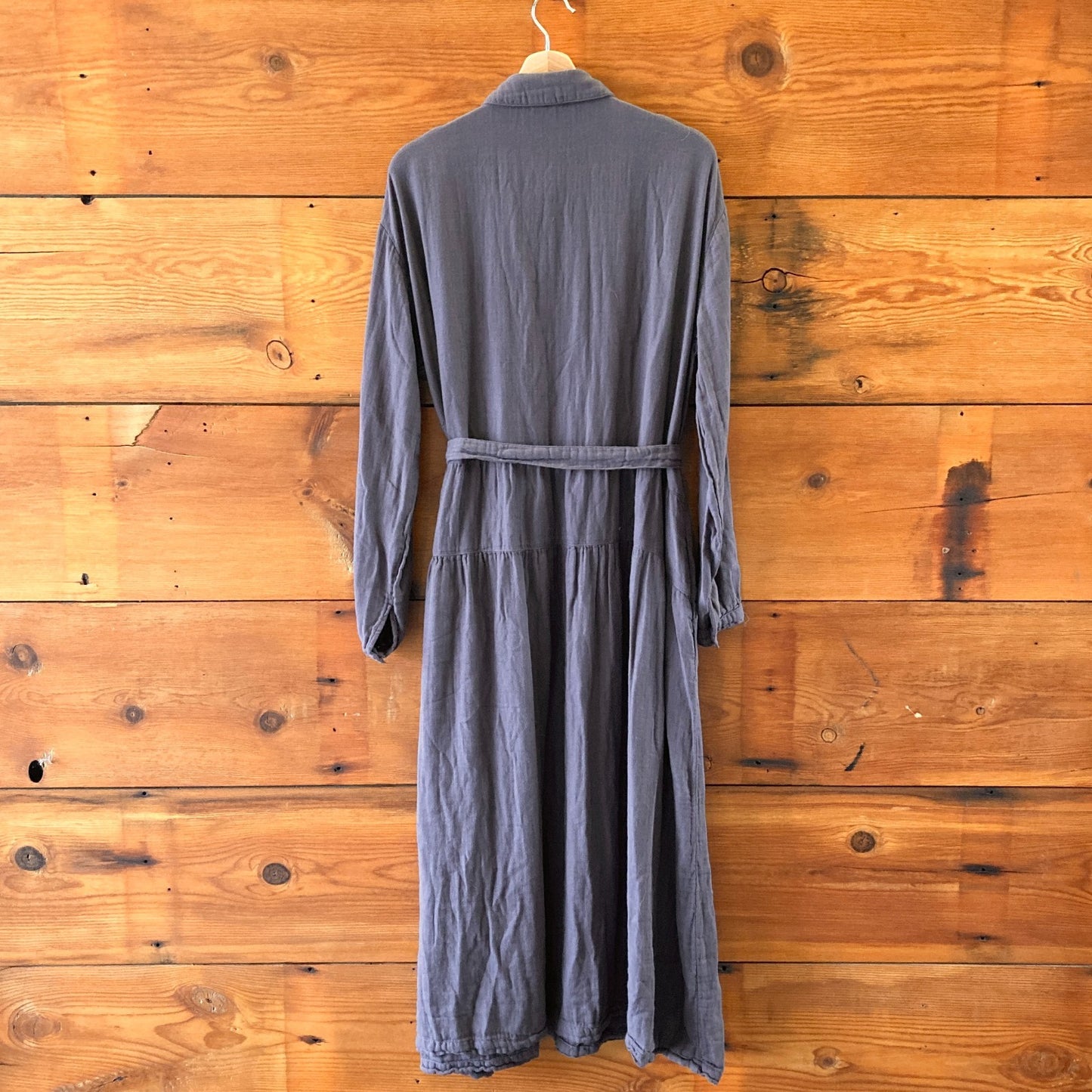 L - CP Shades Dark Gray Soft 100% Cotton Tie Waist Maxi Length Dress 0731EN