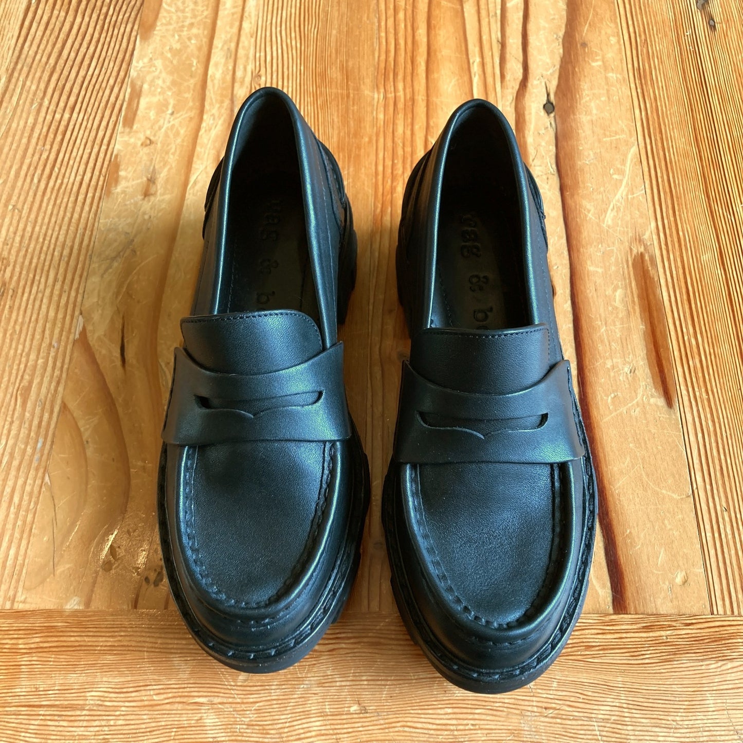 Rag & Bone Black Leather Shiloh Lug Sole Penny Loafers Shoes - Size 35 - 0607HL