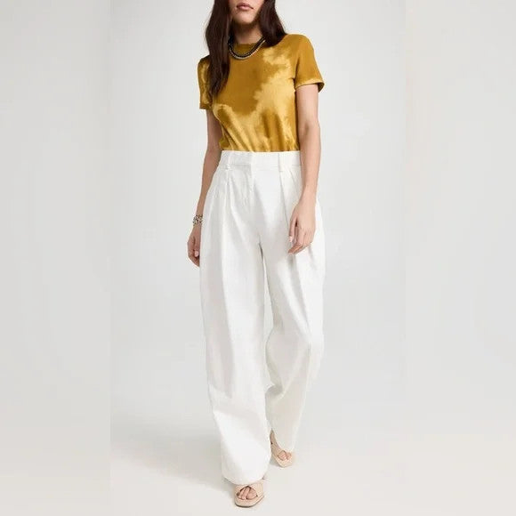 Staud White Luisa Pleated Wide Leg Trousers Cotton Pants - Size 10 - 0924GC