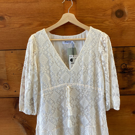 Desigual Ivory 3/4 Sleeve Tulum Embroidered Maxi Dress - Size XS - NEW 1213SM