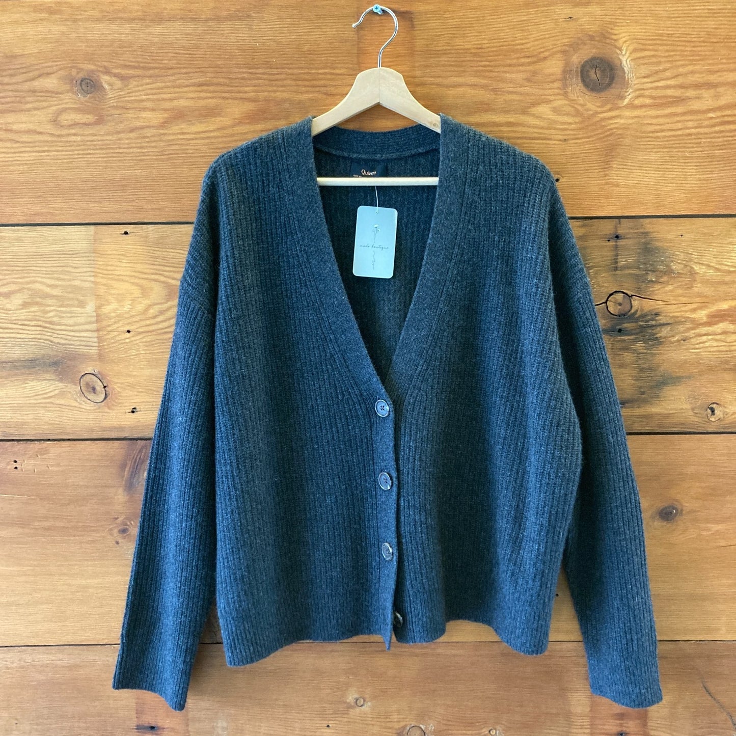 Quince Gray Cashmere Fisherman Boxy Cropped Cardigan Sweater - Size L - 1222DB
