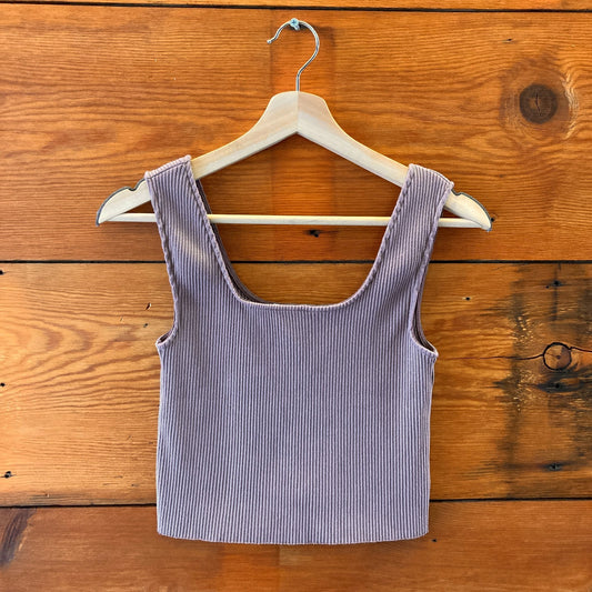 S - Waltz Brown Ribbed Knit NEW $120 Stretch Scoop Neck Tank Top 0312IG