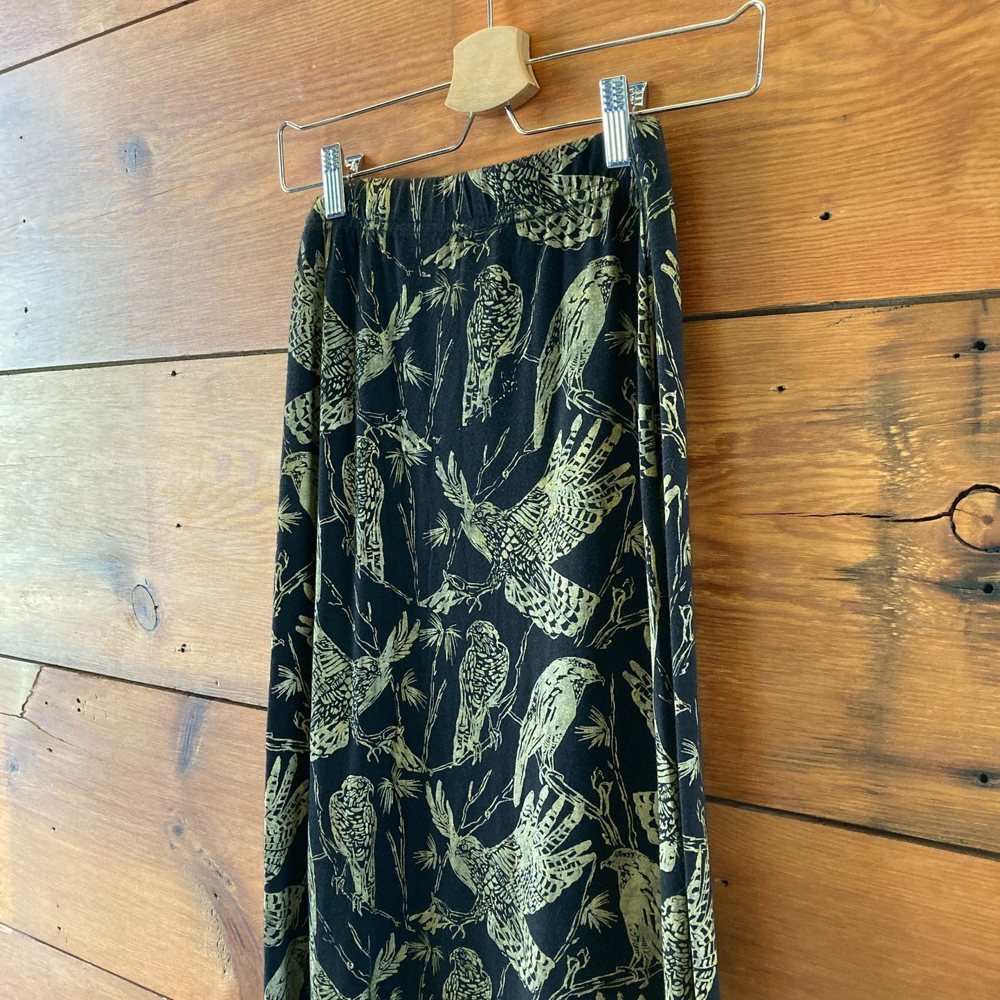 Thief & Bandit Black Gold Floral Birds Handpainted Skirt - Size S - 0314GM