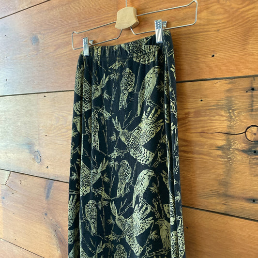 Thief & Bandit Black Gold Floral Birds Handpainted Skirt - Size S - 0314GM