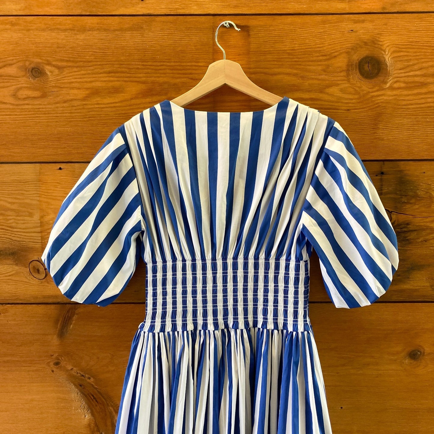 AYR AYR Marais Blue White Stripe Extra Extra Puff Sleeve Dress - Sz S - 0705SG