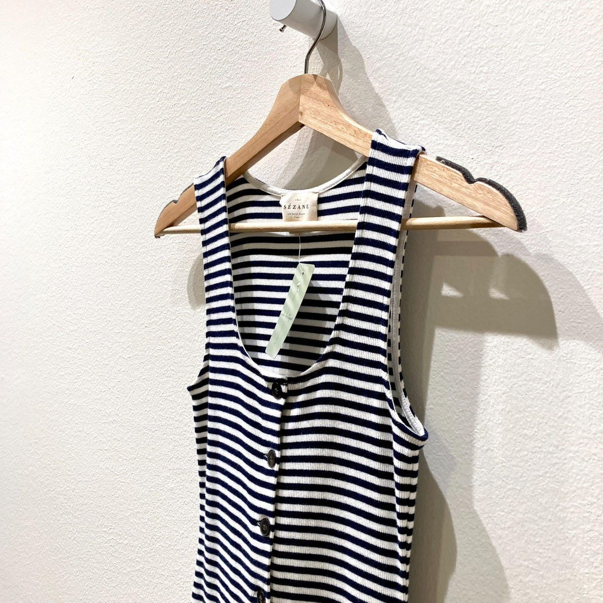 Sezane Black White Stripe Button Up Ribbed Knit Fabiola Dress - Size XS - 0312IG