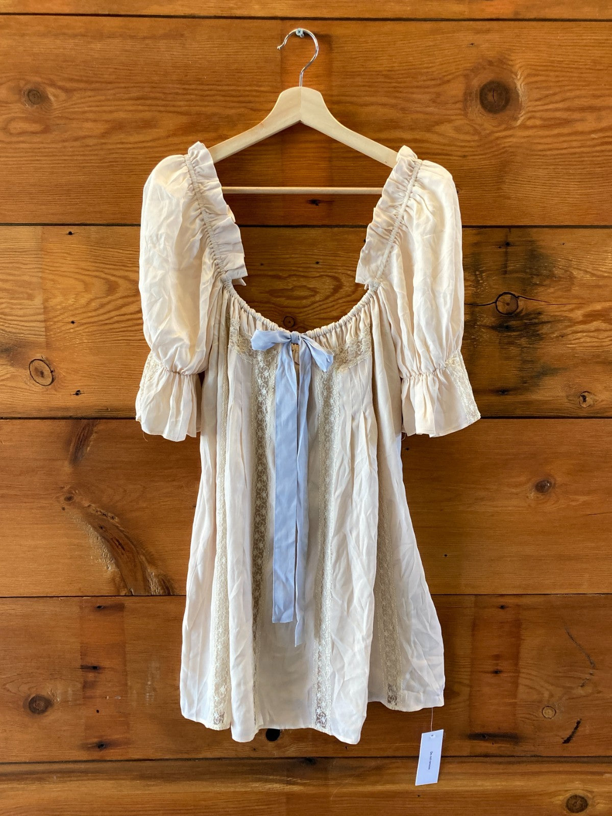 Rumored Beige Lace Detail NEW Tie Neck Heirloom Mini Dress - Size  - 0312IG
