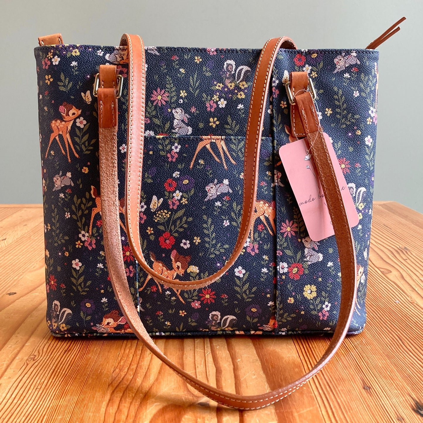 Dooney & Bourke Navy Bambi Thumper Floral Disney Parks Tote Bag Purse 0210AM