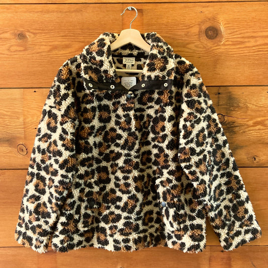 J Crew Leopard Print Snap-collar Sherpa Fleece Jacket - Size M - 0706AV