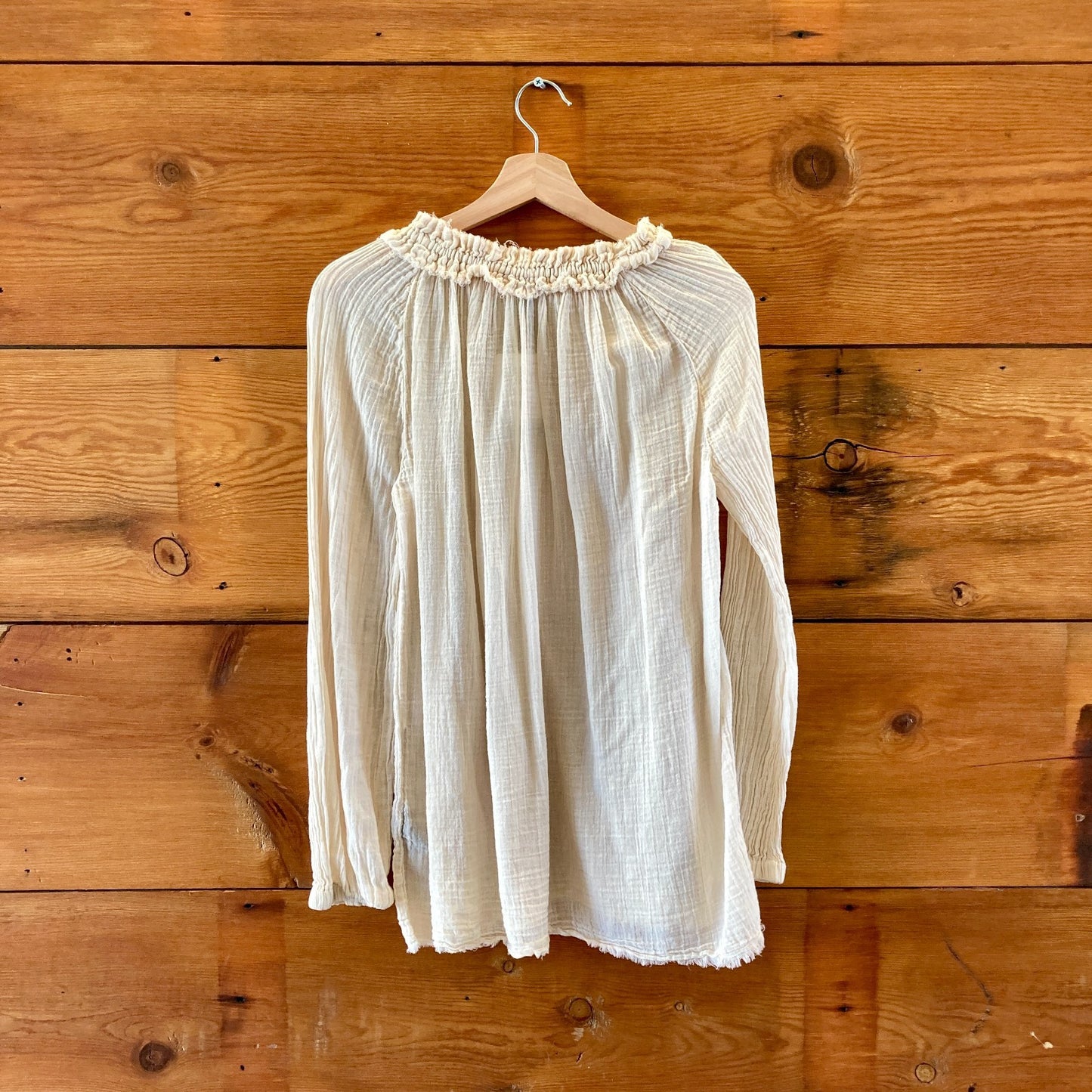 Raquel Allegra Beige Gauze Cotton Sheer Tunic Shirt Top - Size 2 / M - 1120LR