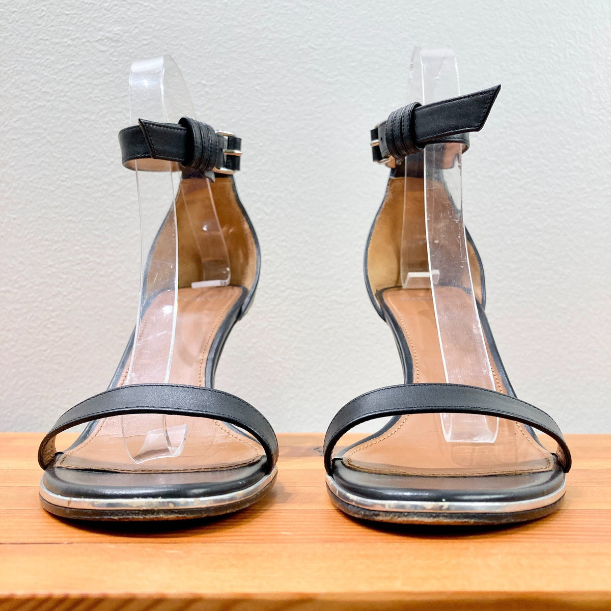 Givenchy Black Leather Ankle Strap Stiletto Heels Sandals - 37.5 / 7 - 0129LH