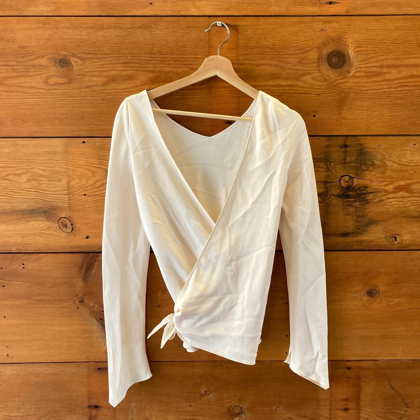 Peter Cohen Cream Long Sleeve 100% Silk Blouse Wrap Shirt - Size S  - 0508GA
