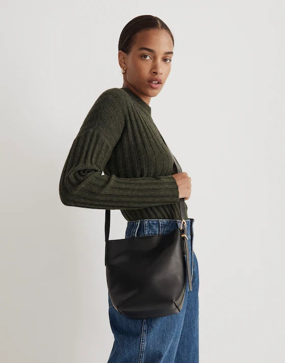 Madewell $138 Black Leather Essential Mini Bucket Crossbody Purse NEW 1019CT
