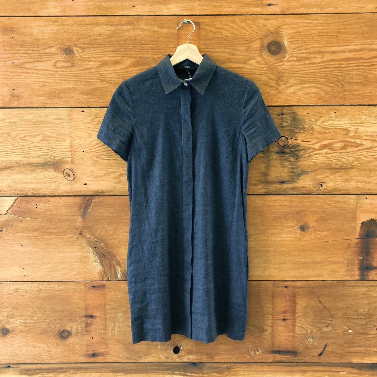 Theory Navy Short Sleeve Button Front Linen Blend Dress - Size P / XS - 0203DE