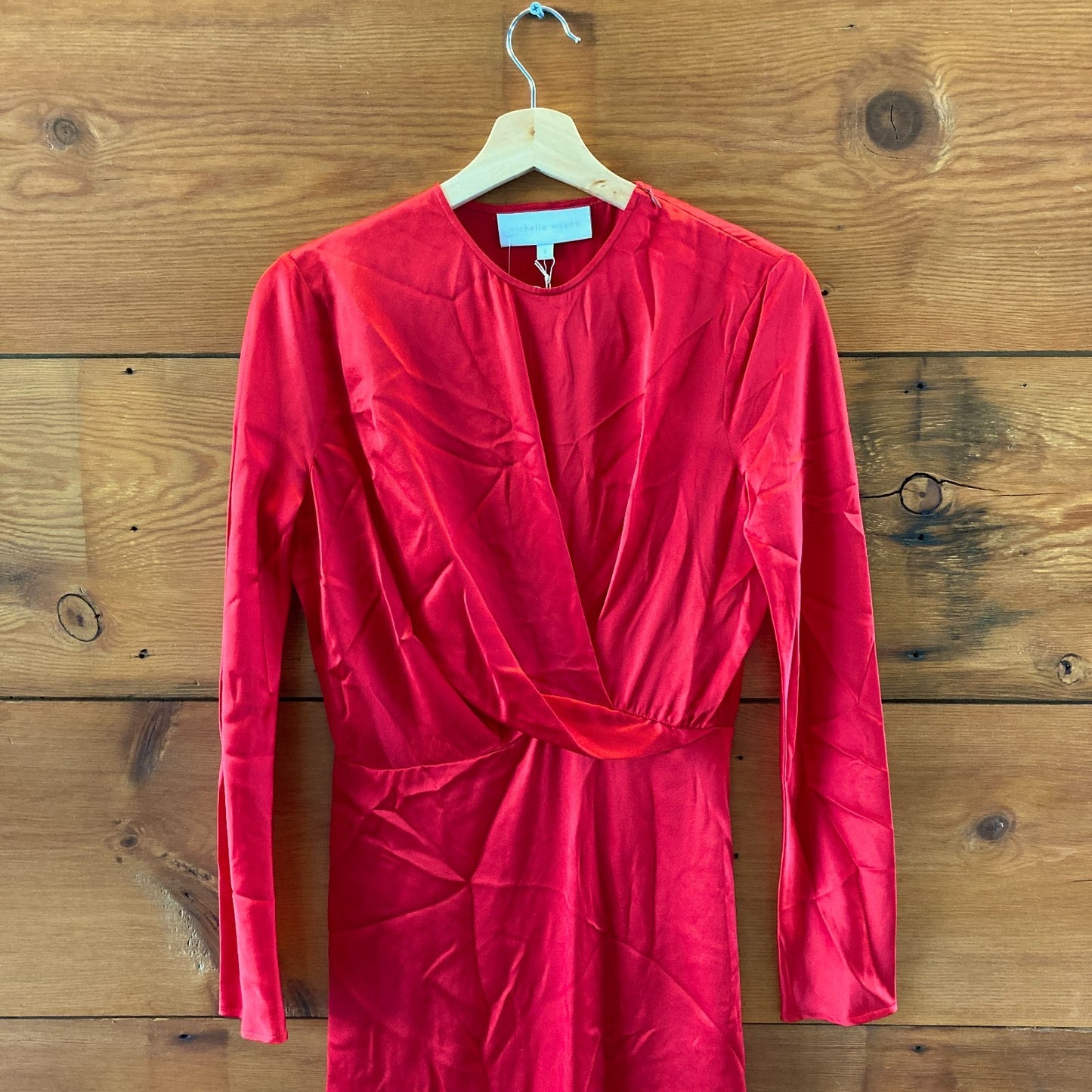 Michelle Mason Red Silk Long Sleeve Midi Length Dress - Size 2 - NEW - 0715IM