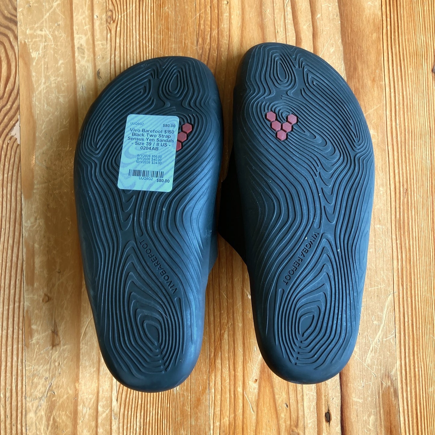 Vivo Barefoot $150 Black Two Strap Sensus Yen Sandals - Size 39 / 8 US - 0204AB