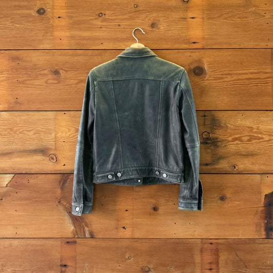 XS - Levi's Mens Distressed Sheepskin Button Up Trucker Leather Jacket 0813CP