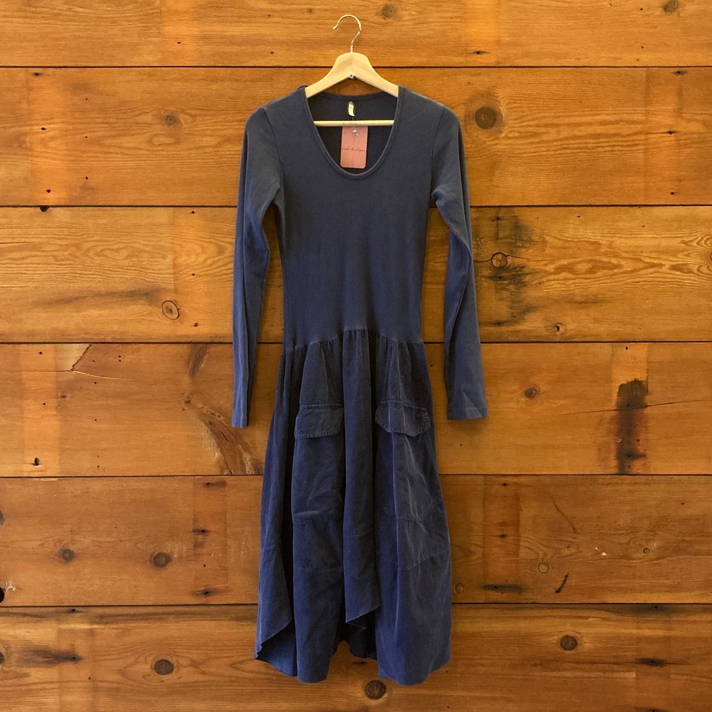 M - Inizio Dark Blue Made in Italy Ribbed Knit Midi Length Dress 0222LR