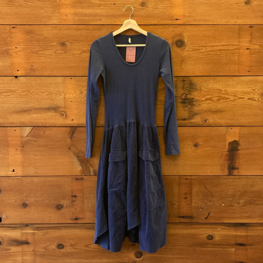 M - Inizio Dark Blue Made in Italy Ribbed Knit Midi Length Dress 0222LR