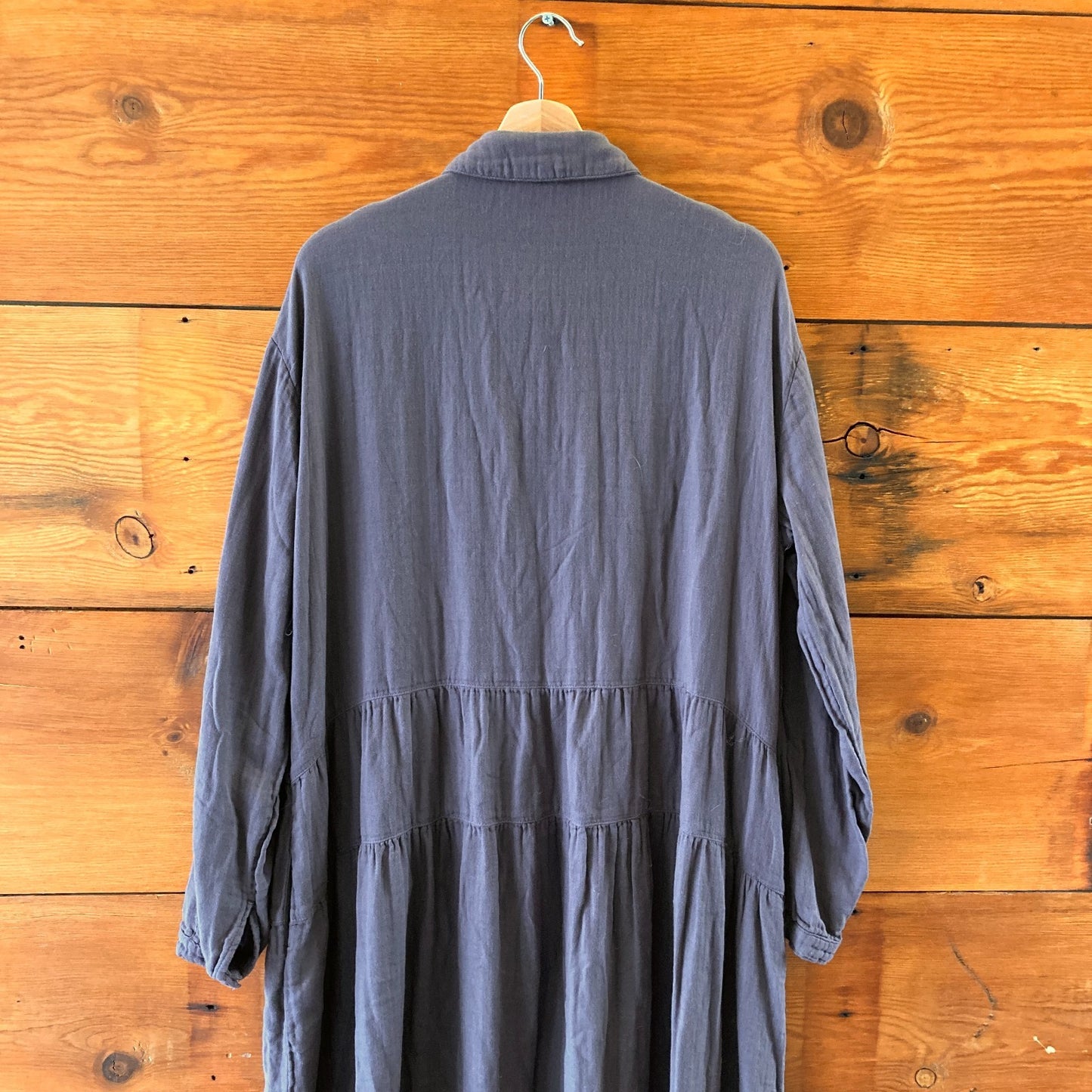 L - CP Shades Dark Gray Soft 100% Cotton Tie Waist Maxi Length Dress 0731EN