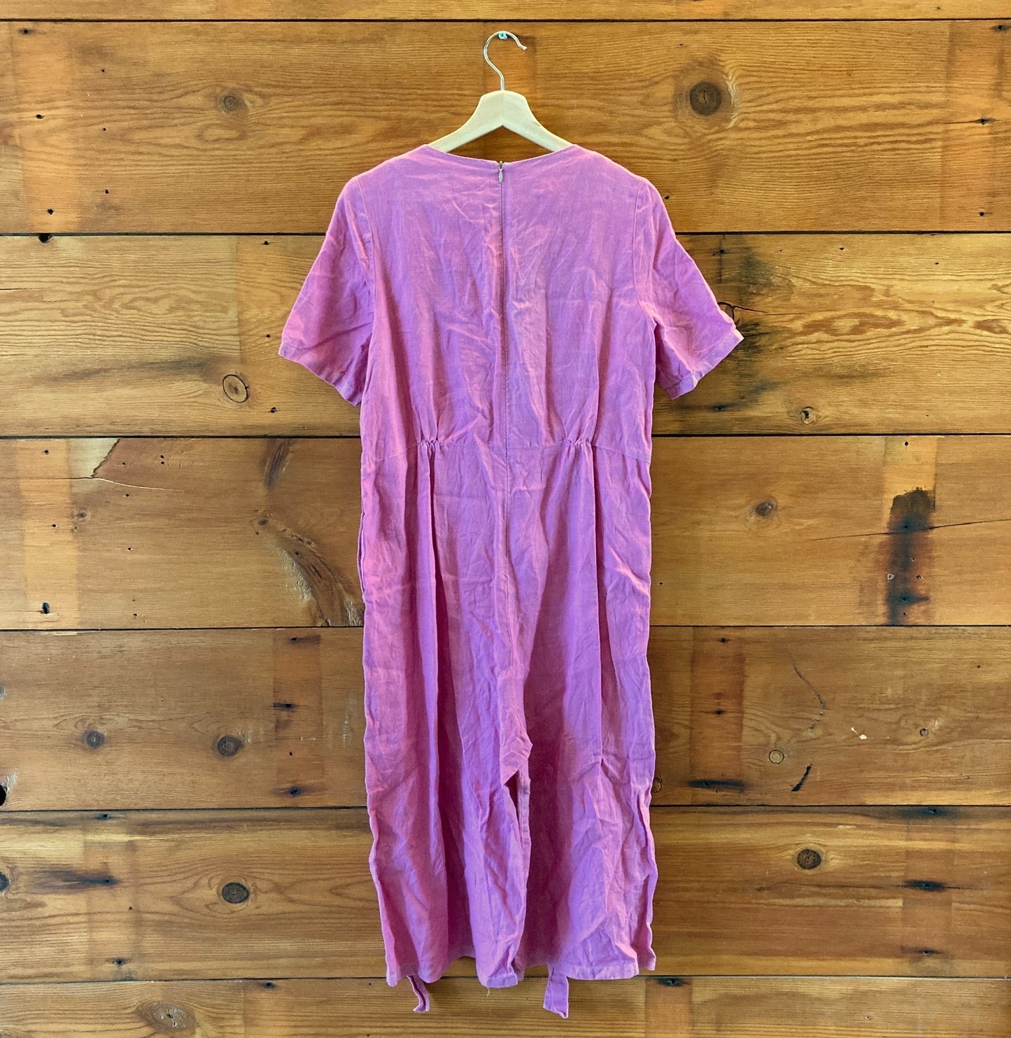 Voriagh Pink LInen Tie Front Short Sleeve Jumpsuit - Size M / L - 0617RF